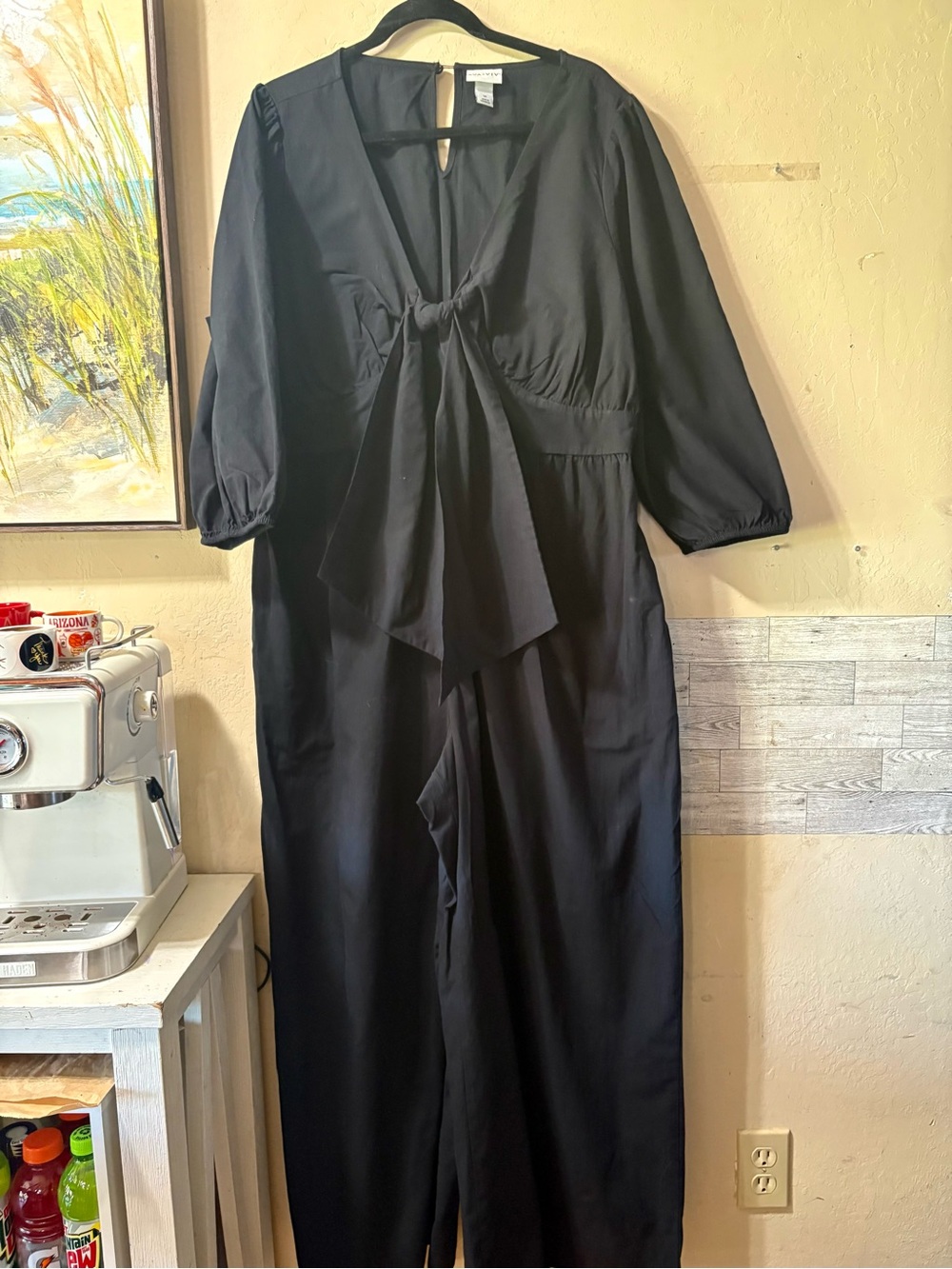 Ava & Viv Black Tie-Front Jumpsuit with V-Neck